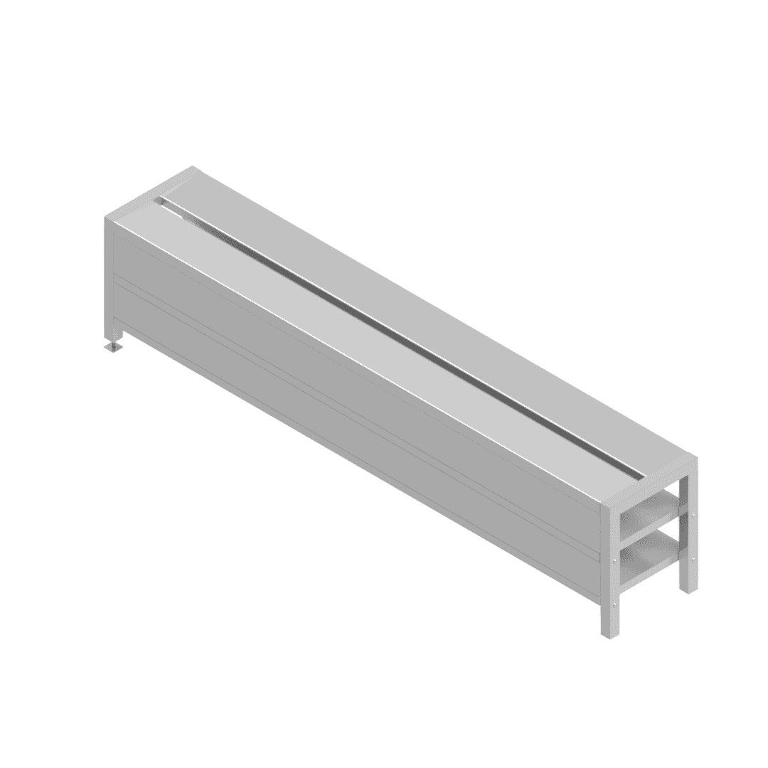 B38220(S2-112-2000-SZD) Grade 304 step-over bench with single side clean zone dividers, divider side view
