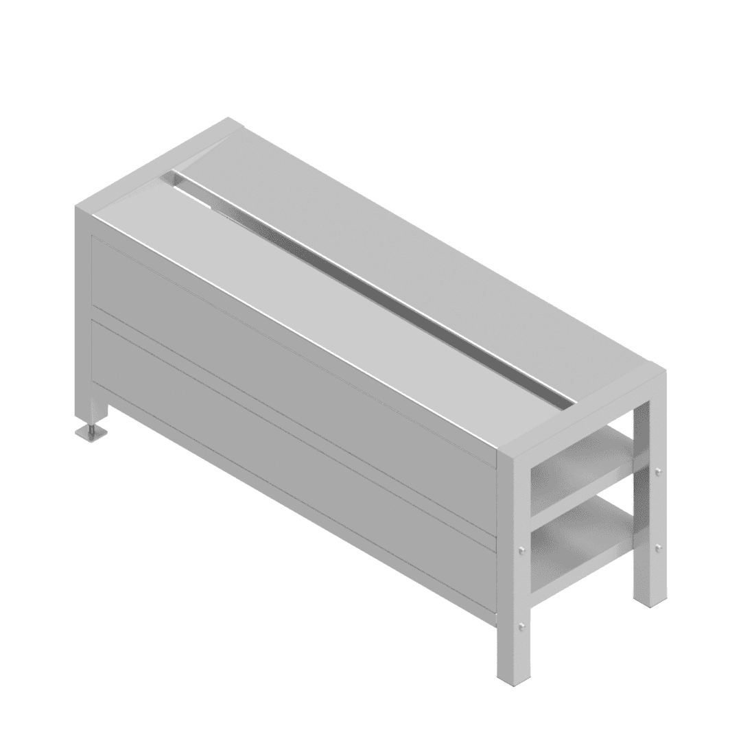 B38220(S2-112-1000-SZD) Grade 304 step-over bench with single side clean zone dividers, divider side view