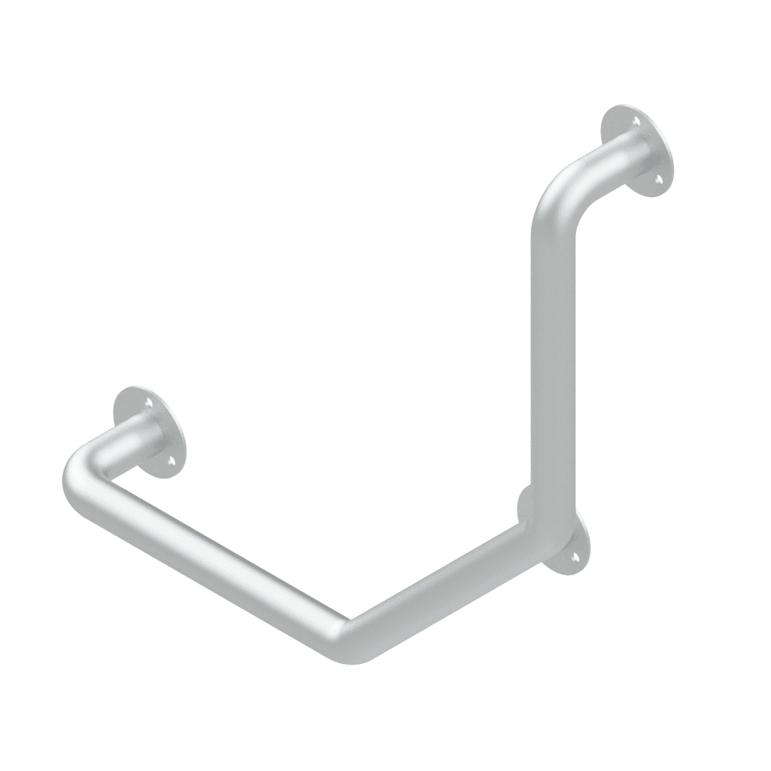 Grade 304 stainless steel dog-leg grab rail with three mounting flanges