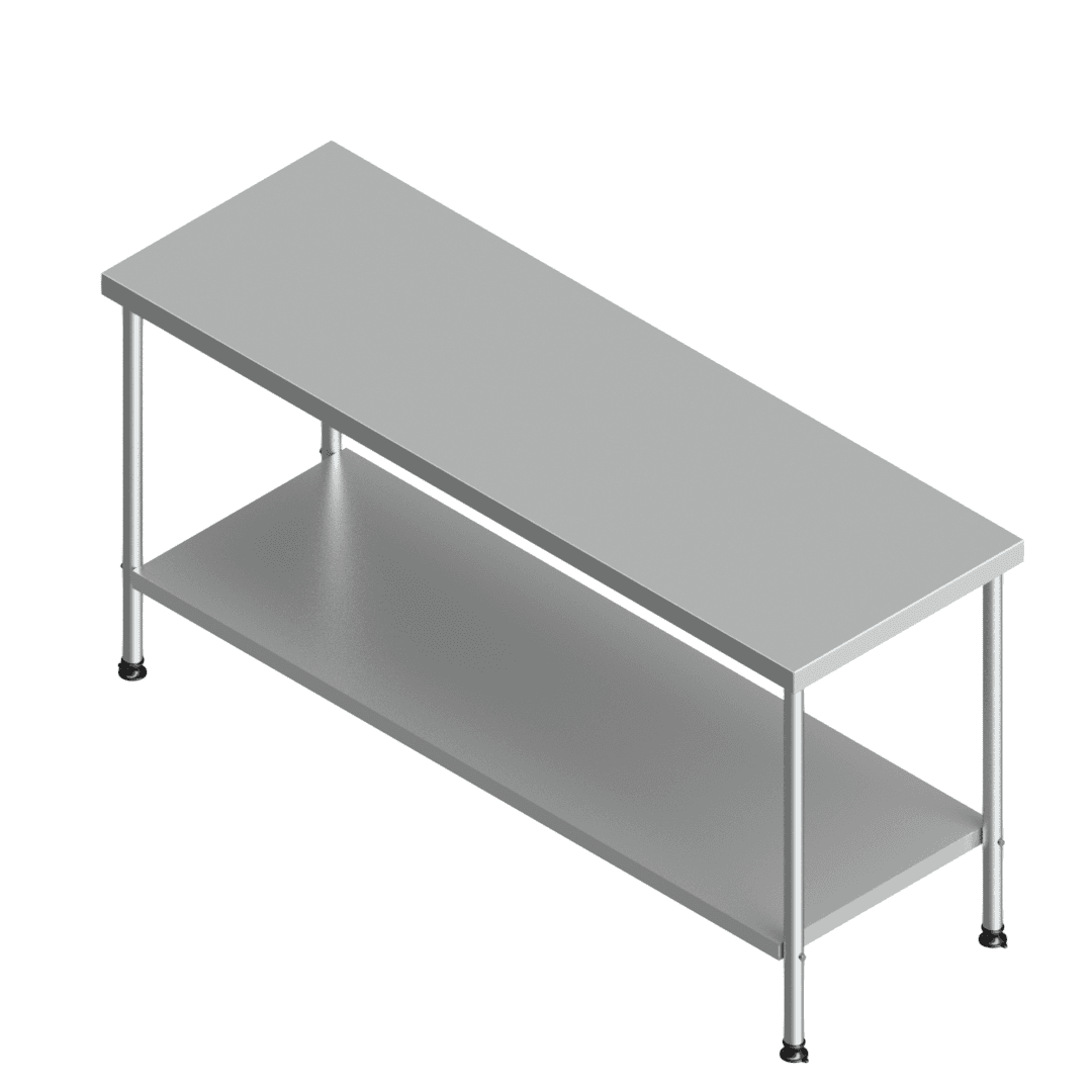 Grade 304 stainless steel preparation table, 1800 x 600 x 900 mm, with solid undershelf and no splashback