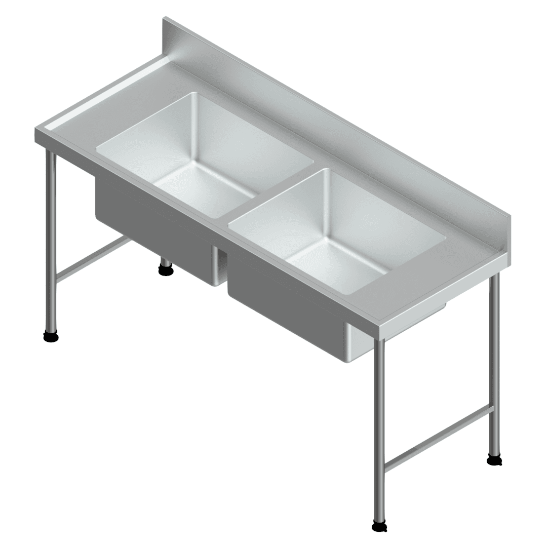 E22128(DC-112-1700) Grade 304 double centre bowl pot sink, 1700 mm, no undershelf