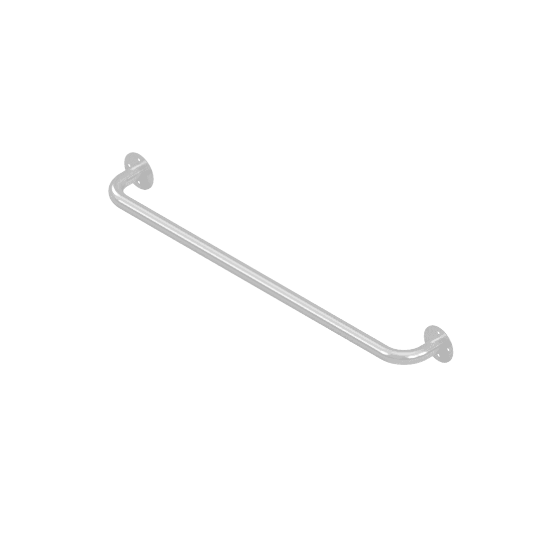 Straight stainless steel grab rail with mounting plates at both ends