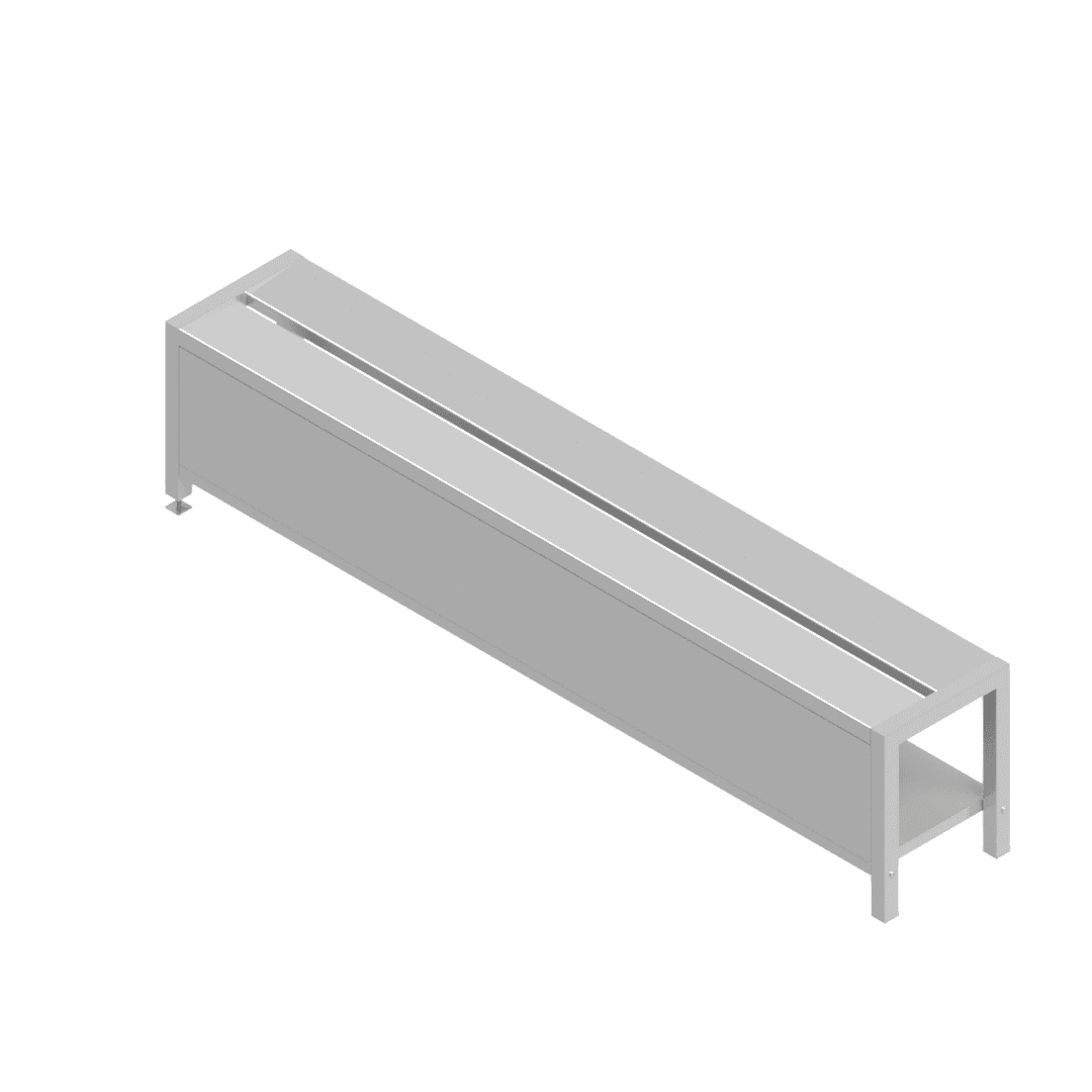 B38220(S1-112-2000-SZD) Grade 304 step-over bench with single side clean zone dividers, divider side view