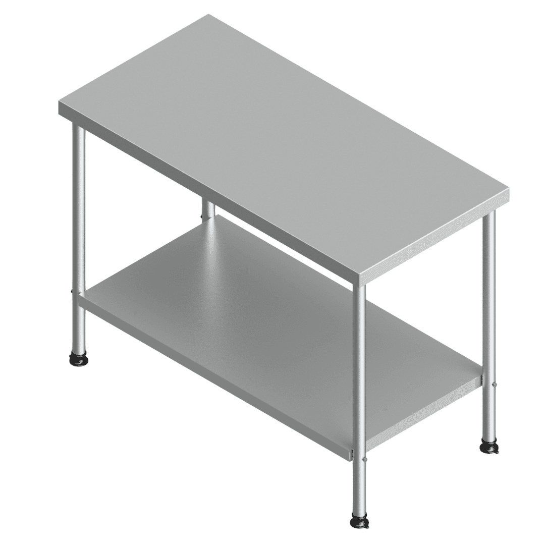 Grade 304 stainless steel work table with solid undershelf, 1200 x 600 x 900 mm