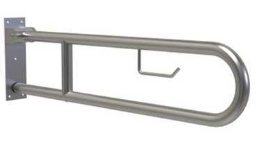 Grade 304 stainless steel hinged fold-down grab rail with toilet-roll holder