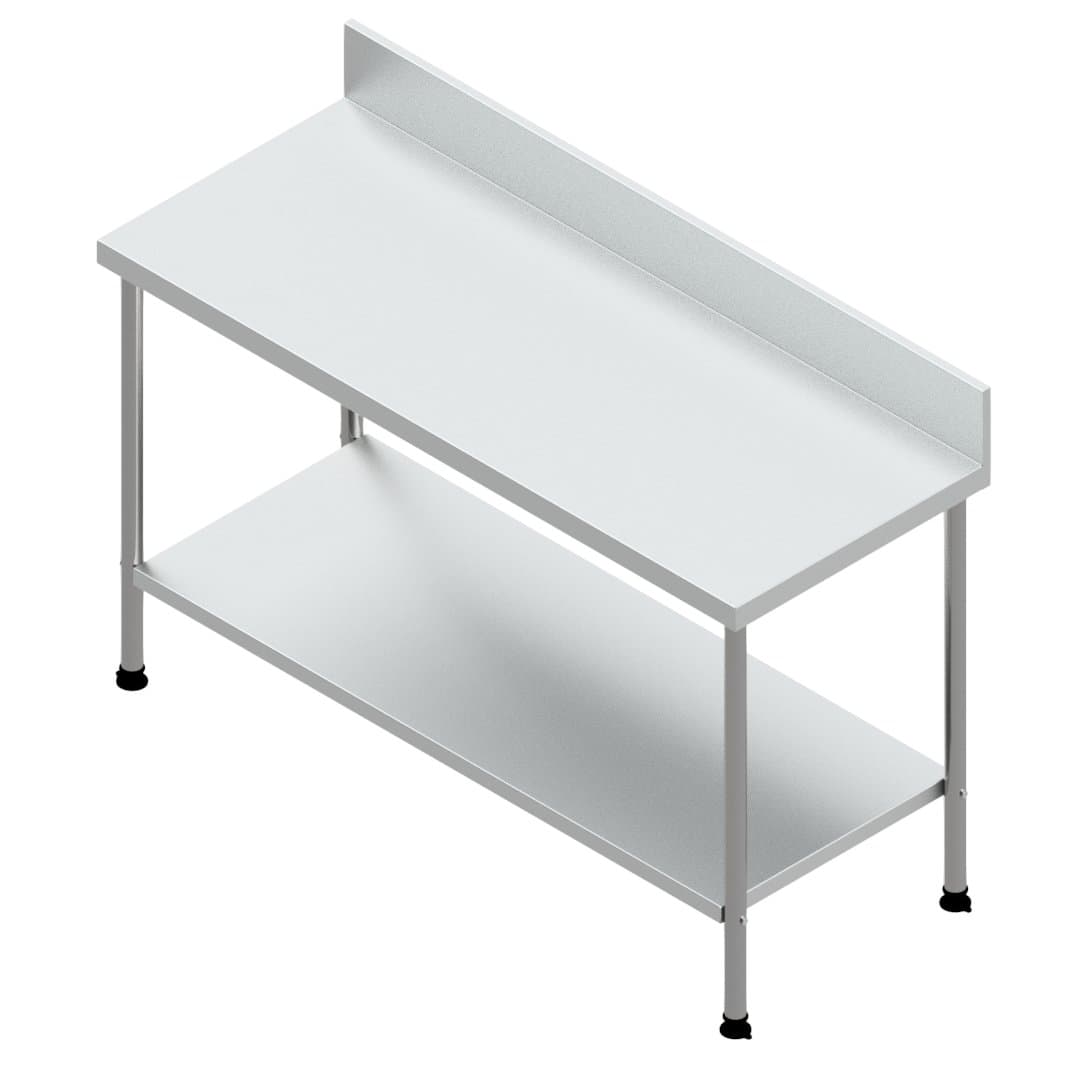 1500 x 600 mm Grade 304 stainless steel heavy-duty work table with rear splashback and solid undershelf