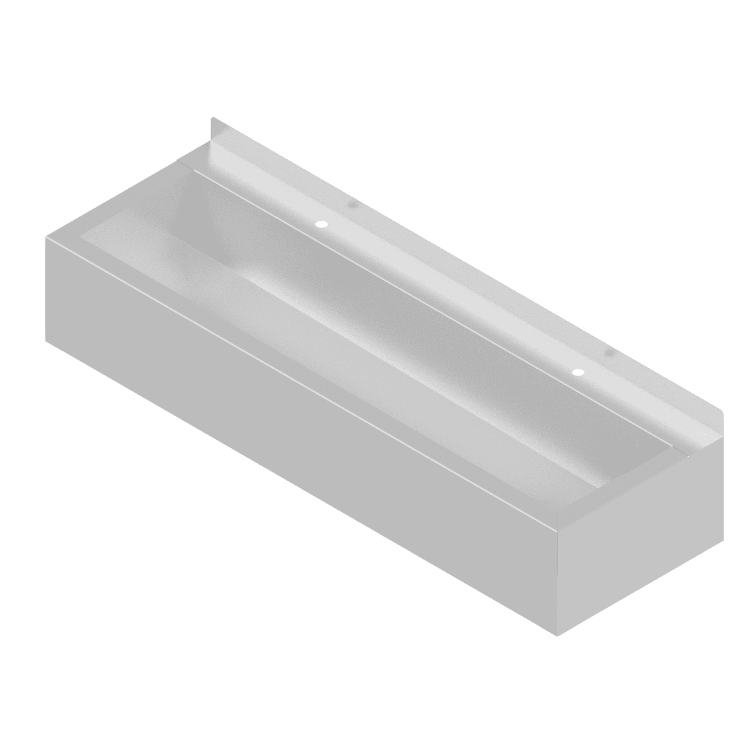 B34676 1200mm shrouded stainless steel wash trough with tap landing and right-hand waste outlet