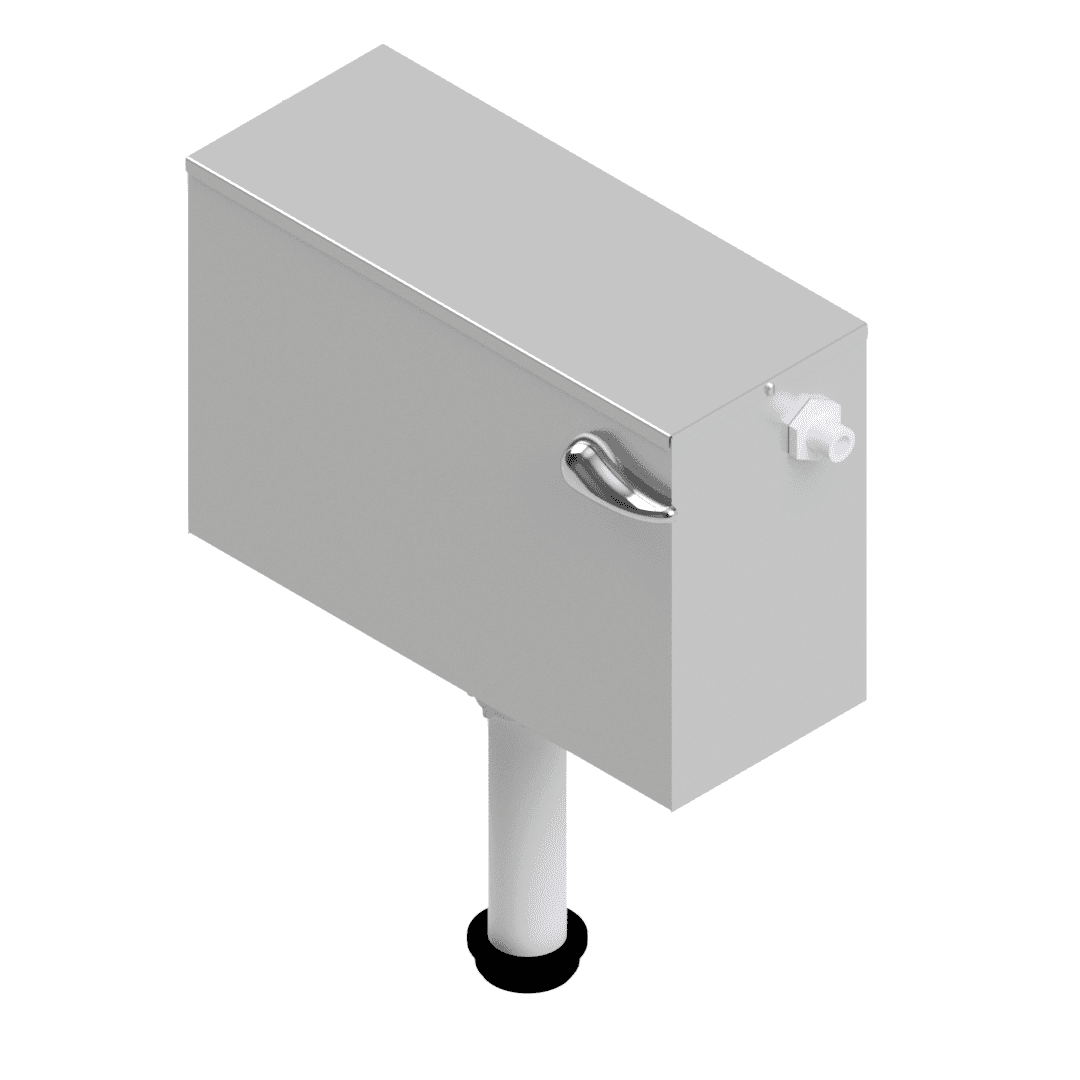 B17110(L380-DPB) 9 L stainless steel cistern with side inlet, right-hand handle, straight PVC flush pipe and rubber bung