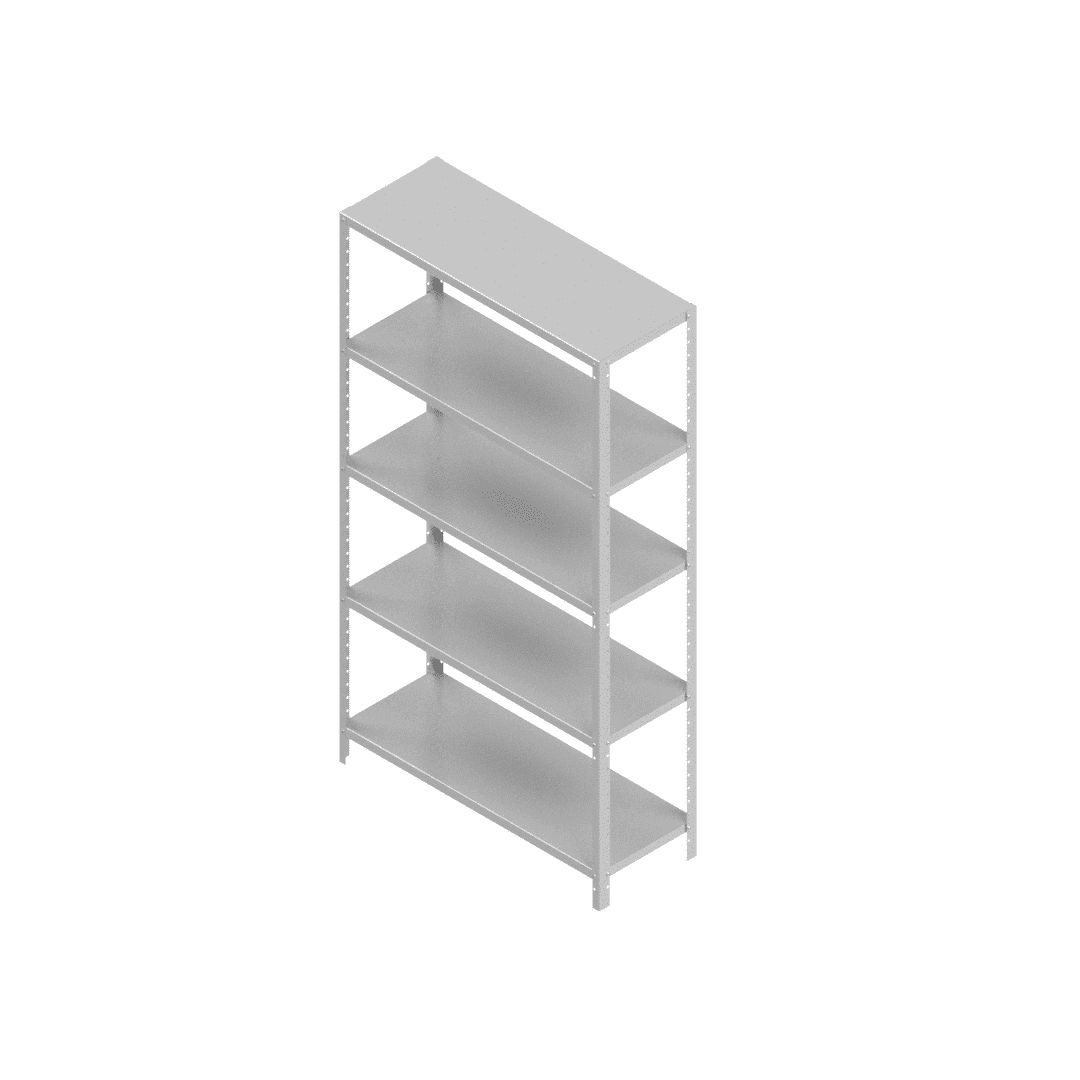 Heavy Duty modular stainless steel shelving, five-tier example