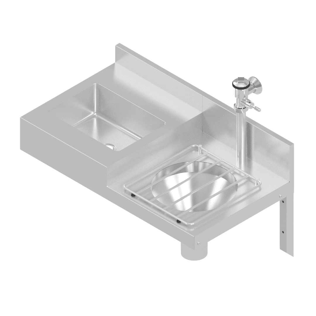 B22366(B3-106) Product Render View — Right-Hand Slop Hopper and Left-Hand Wash Hand Basin