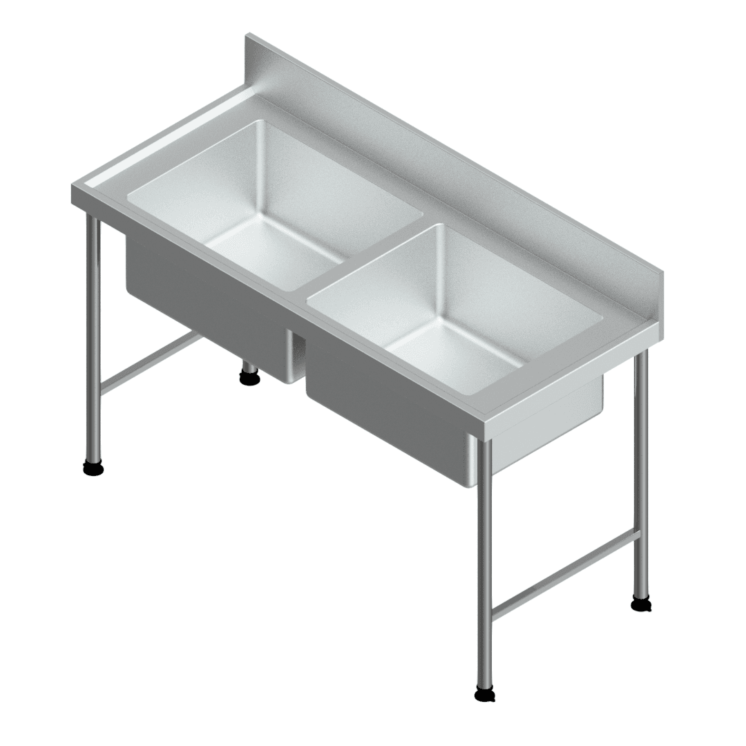 E22128(DC-112-1500) Grade 304 double centre bowl pot sink, 1500 mm, no undershelf