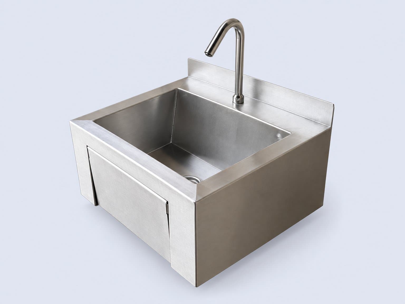 B36657(D) knee-activated wash hand basin with shroud and standard splashback
