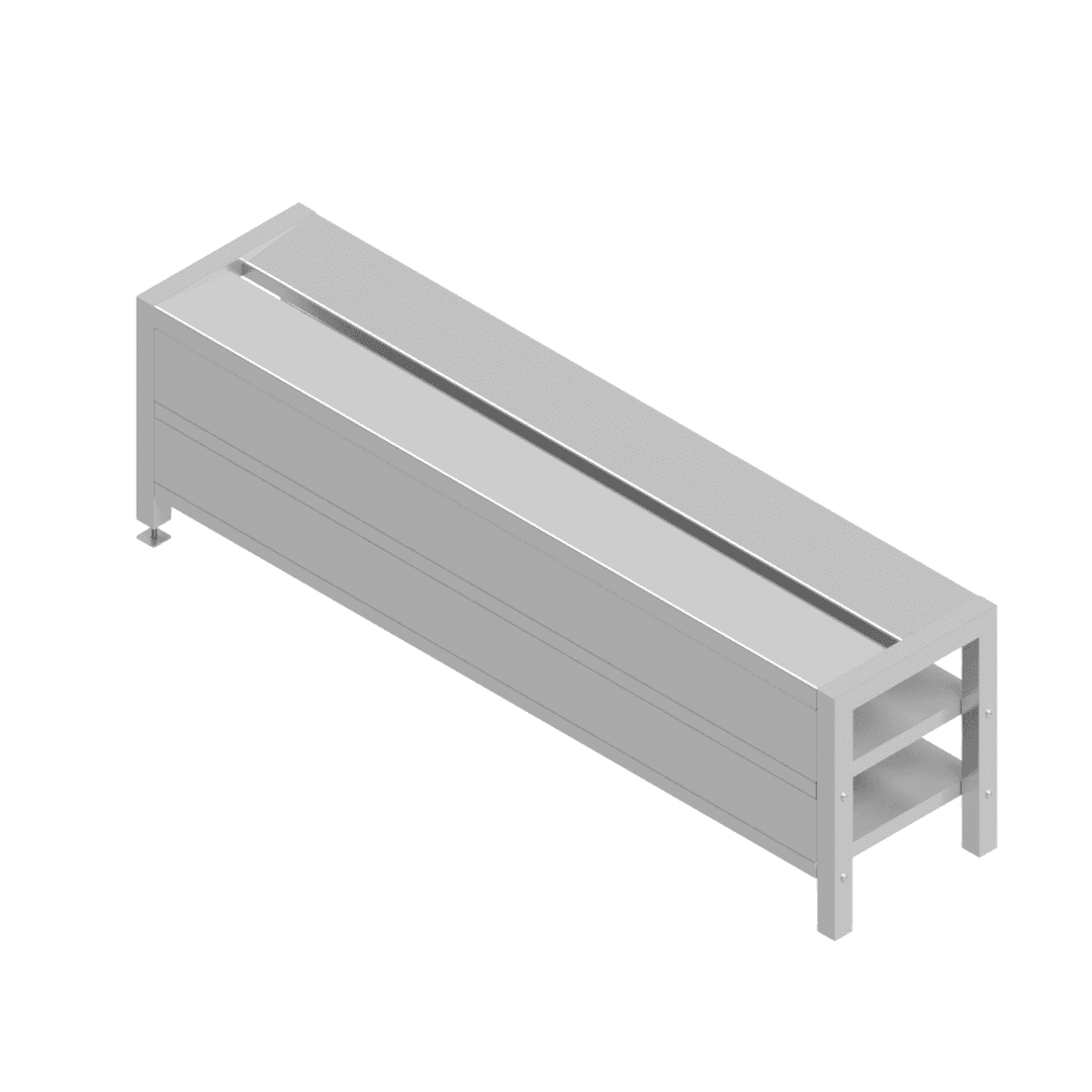 B38220(S2-112-1500-SZD) Grade 304 step-over bench with single side clean zone dividers, divider side view